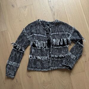 Fringed Black and White Cardigan